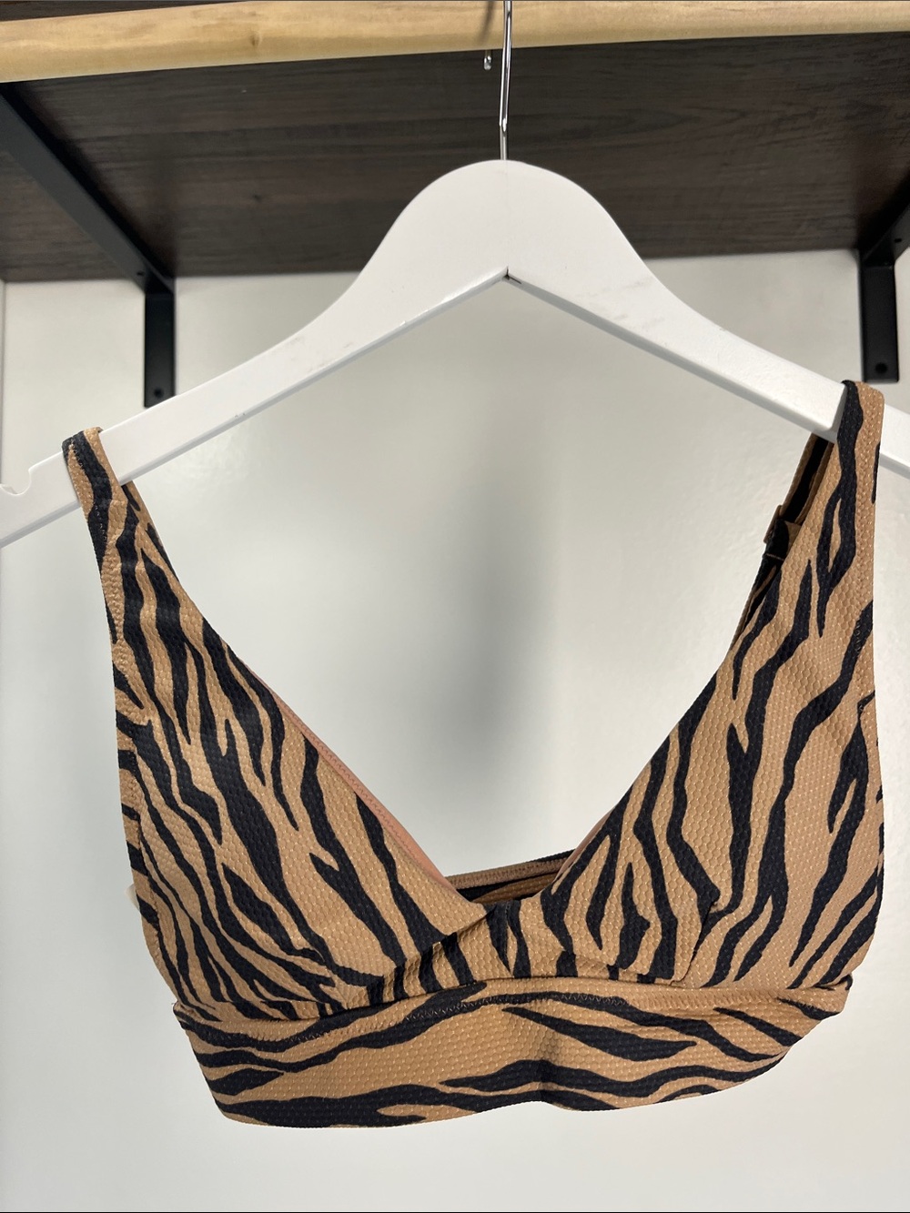 aerie Scoop Swim Top in Tan & Black Zebra Print